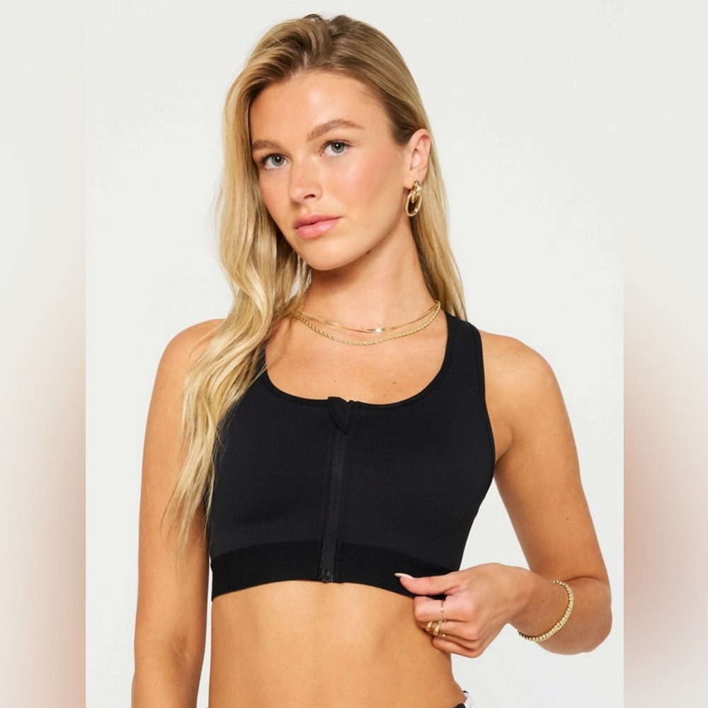 Fabletics NWT Front Zip High Impact Sports Bra Black Large